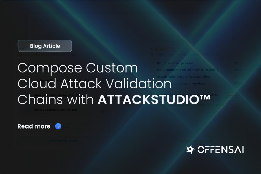 OFFENSAI blog article card for Compose Custom Cloud Attack Validation Chains with ATTACKSTUDIO